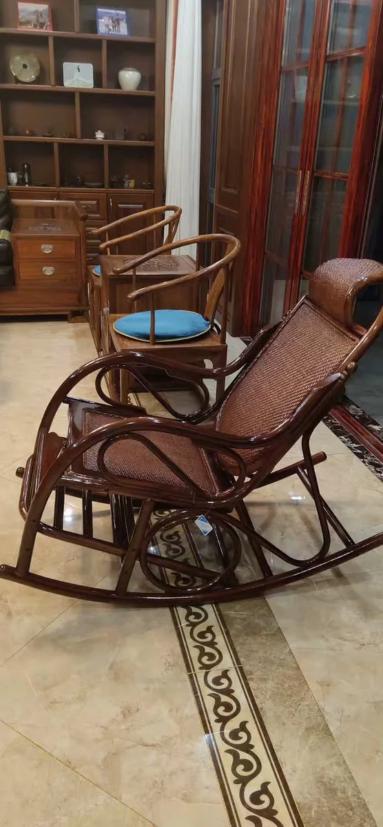 CZ Rocking Chair Hanging Basket Natural Real Rattan Plant Woven Relaxing Leisure Recliner