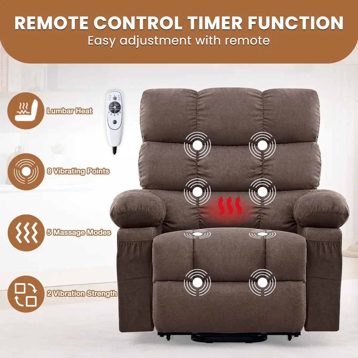 Electric Power Lift Recliner with Massage & Heat for Elderly,Side Pockets,Living Room,Customized
