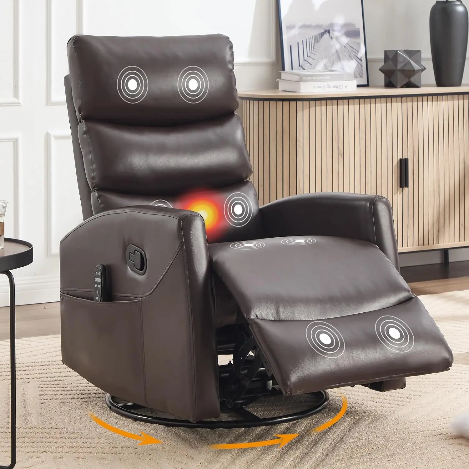 Manual Swivel Rocker Recliner Chair for Adults, Overstuffed Reclining Glider Chair for Nursing with Vibration Massage &, Custom
