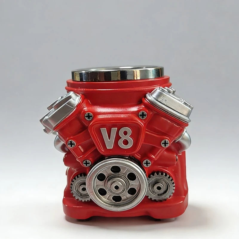 V8 Engine Coffee Mug, Retro Engine Coffee Mug V8 Stainless Steel Cup Double Wall Insulation With Handle For Car Enthusiast Gift