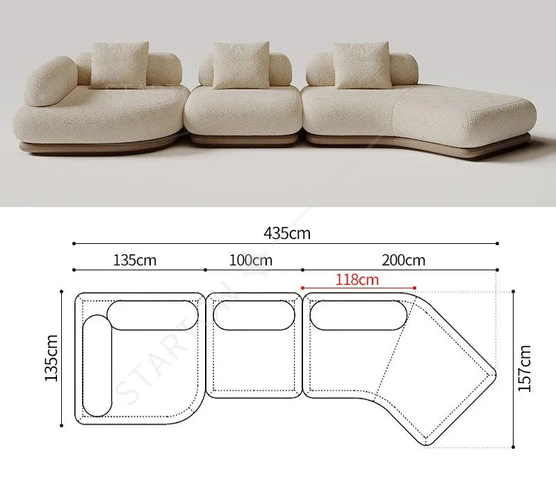 Modern Luxury Bouclé Modular Couch Living Room Furniture Curved Sofa Set With Soft Cushions & Functional Side Table
