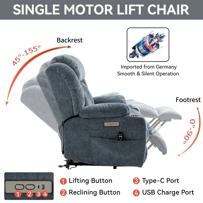 Modern Recliner Office Chair with USB Charging Port Swivel Base Massage Function Adjustable Lumbar Support Ergonomic