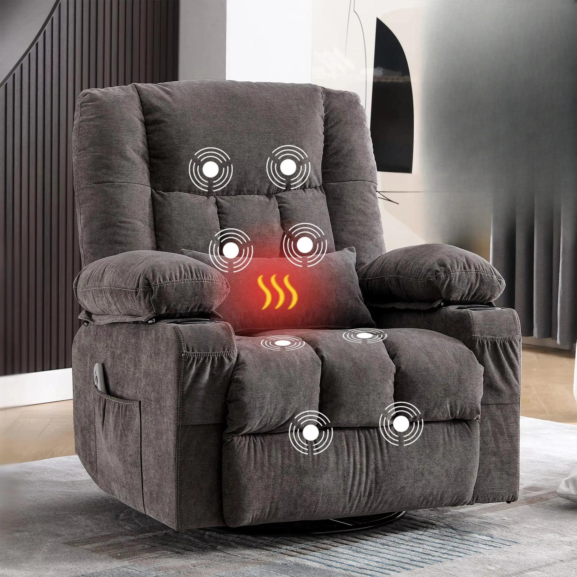 350 Pound Swivel 360° Rocking Massage Heating Recliner Sofa Chair in Anji Rocking Reclining Chair for Adults