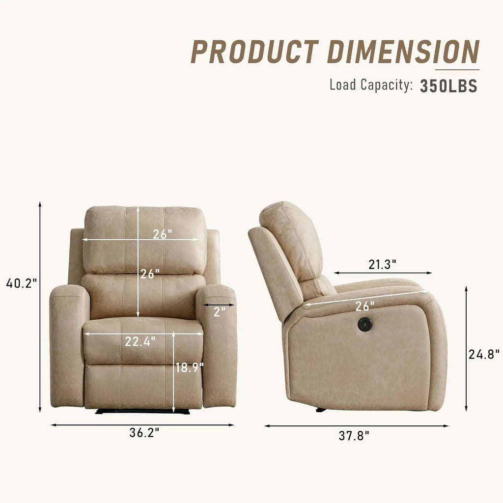 Electric Recliner Chair, Soft PU Leather Power Recliners with Padded Backrest, Single Overstuffed Heavy Duty Reclining, Custom