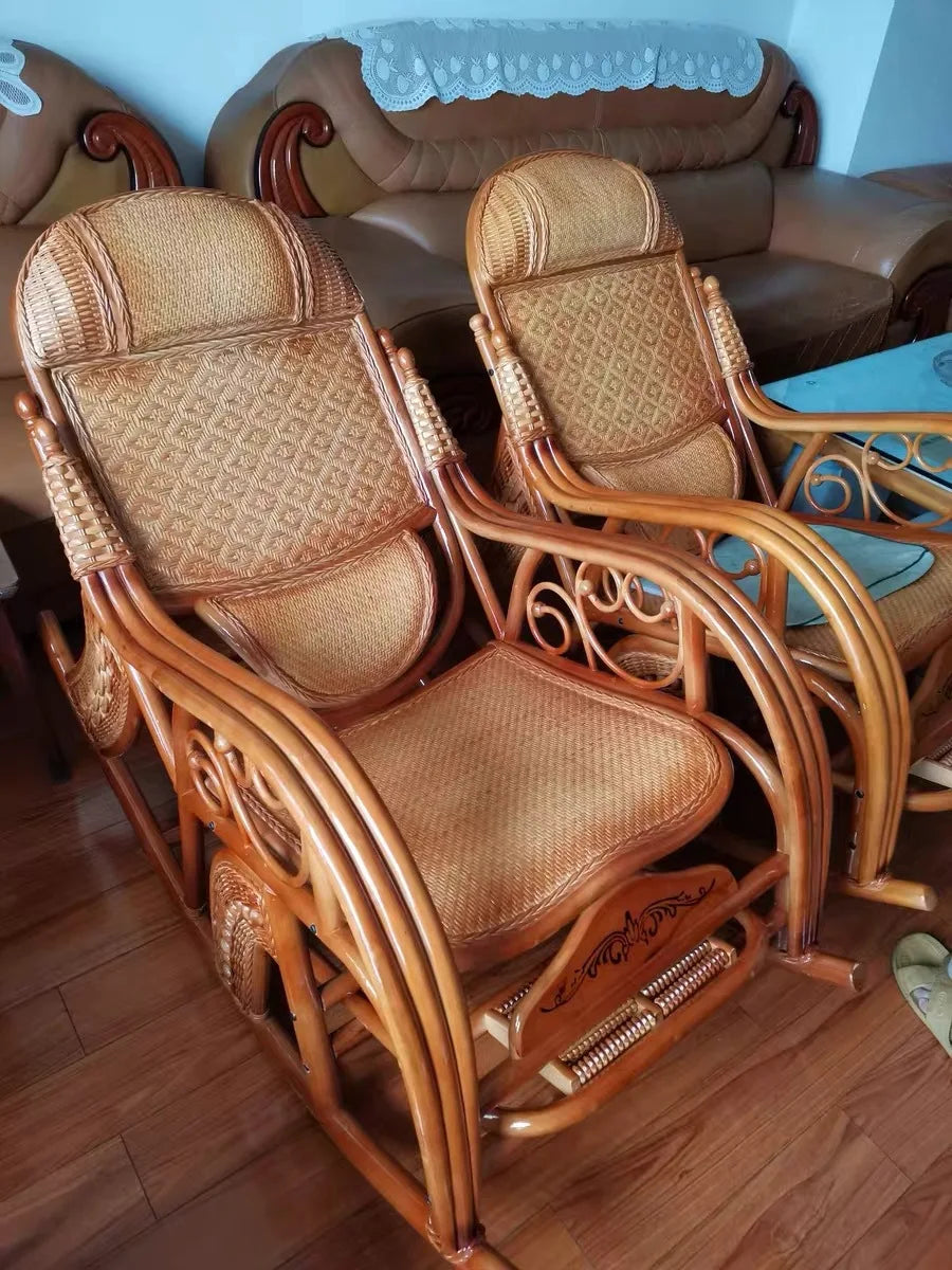 CZ Rocking Chair Hanging Basket Natural Real Rattan Plant Woven Relaxing Leisure Recliner