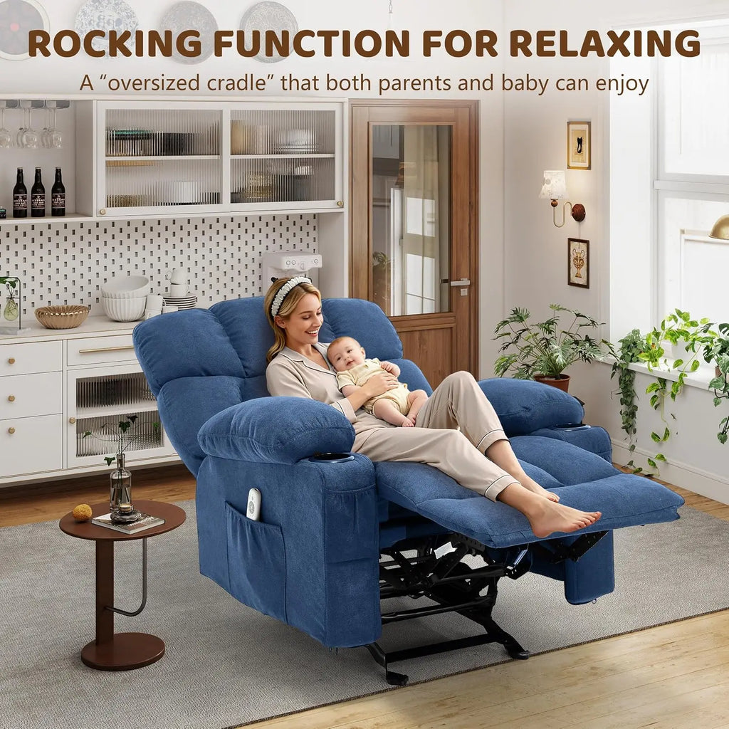 Massage Rocking Recliner Chair, Ergonomic Sofa with Vibration, Heat & Rocking for Nursery, Custom