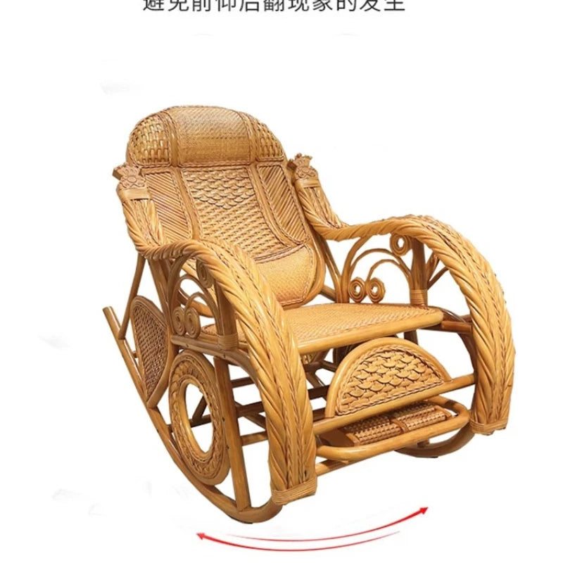 Rattan Chair Casual Rocking Chair Natural Real Rattan Recliner Balcony Rocking Chair Adult