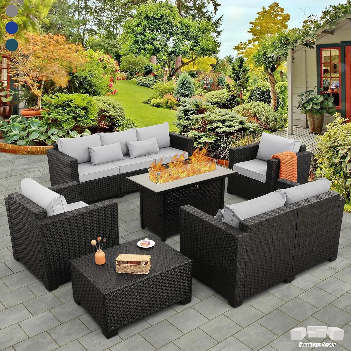 6 Pcs Outdoor Furniture Sets Patio Furniture Set with 45" Fire Pit Patio Couch Outdoor Chairs 60000 BTU Steel Propane, Custom