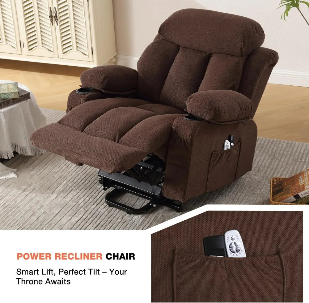 Power Lift Recliner Chair for Elderly with Massage and Heat, Electric Recliner with USB Port and Cup Holders