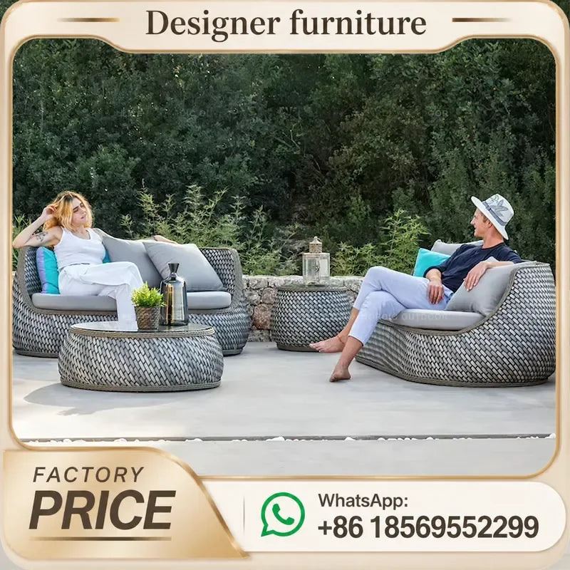Outdoor Rattan Sofa Set Waterproof Wicker Patio Furniture For Garden Villa Hotel Resort All Weather Leisure Cane Chair