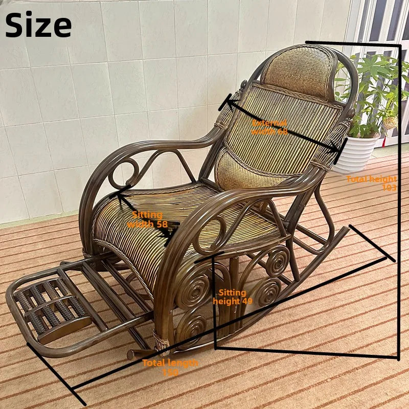 Natural rattan rocking chair, balcony home leisure sofa for the elderly