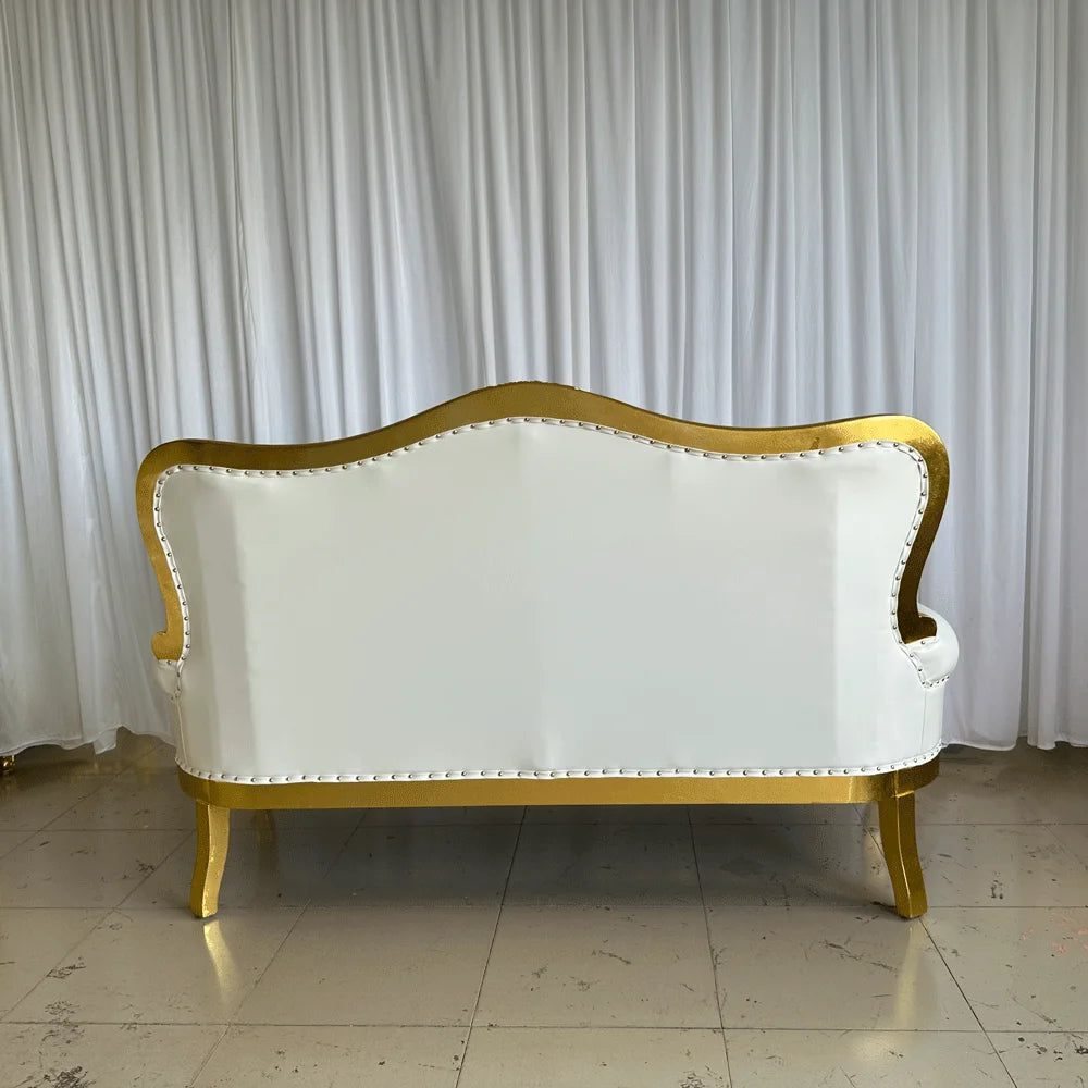 Luxury Royal Throne Wedding Bride Groom Sofa King White & Gold Throne Sofa Leather