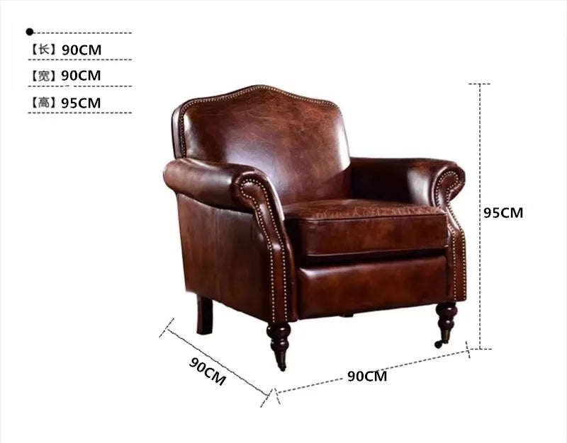 TT retro first-layer cowhide single sofa study sofa