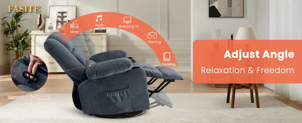 350 Pound Swivel 360° Rocking Massage Heating Recliner Sofa Chair in Anji Rocking Reclining Chair for Adults