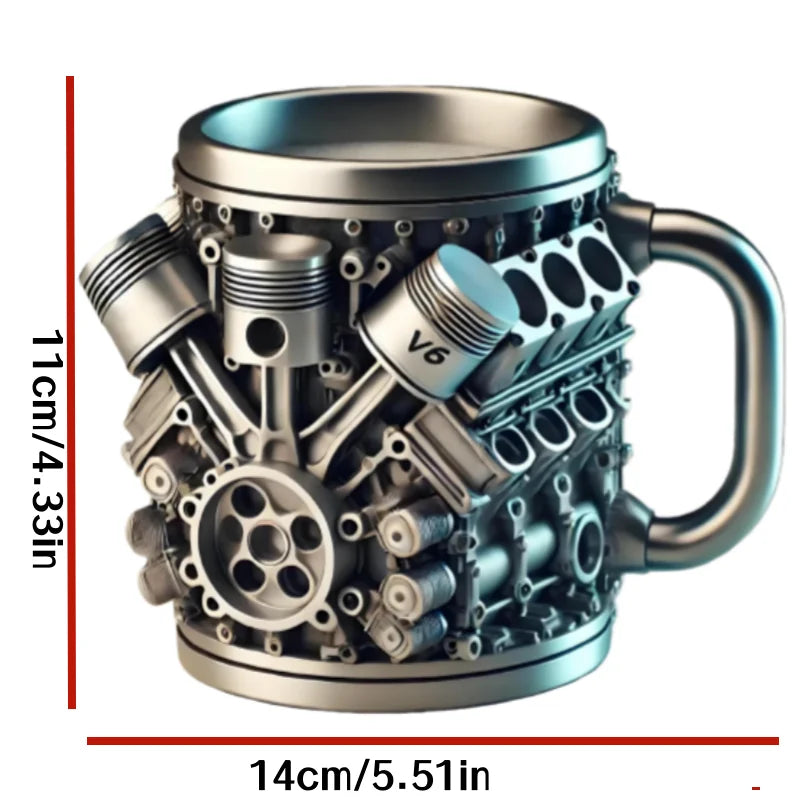 1 Piece Resin V6 Engine Mug Ornament, Simple and Unique Mechanical Engine Mug, Punk Stainless Steel Mug, Personalized Creative Mug, Great Gift