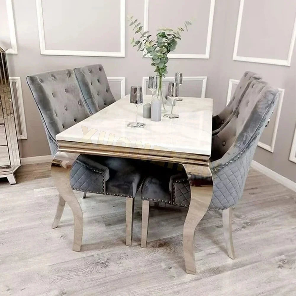 Cheap High Quality Dining Table Set Customized Dining Room Table and Grey Chairs Marble Luxury Dining Table