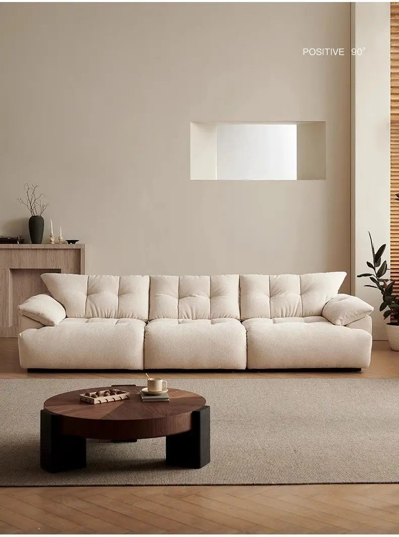 #Modular Cloud Chenille Fabric Sectional Sofa Minimalist Cream Style Straight Upholstered Sofa for Living Room Home Furniture