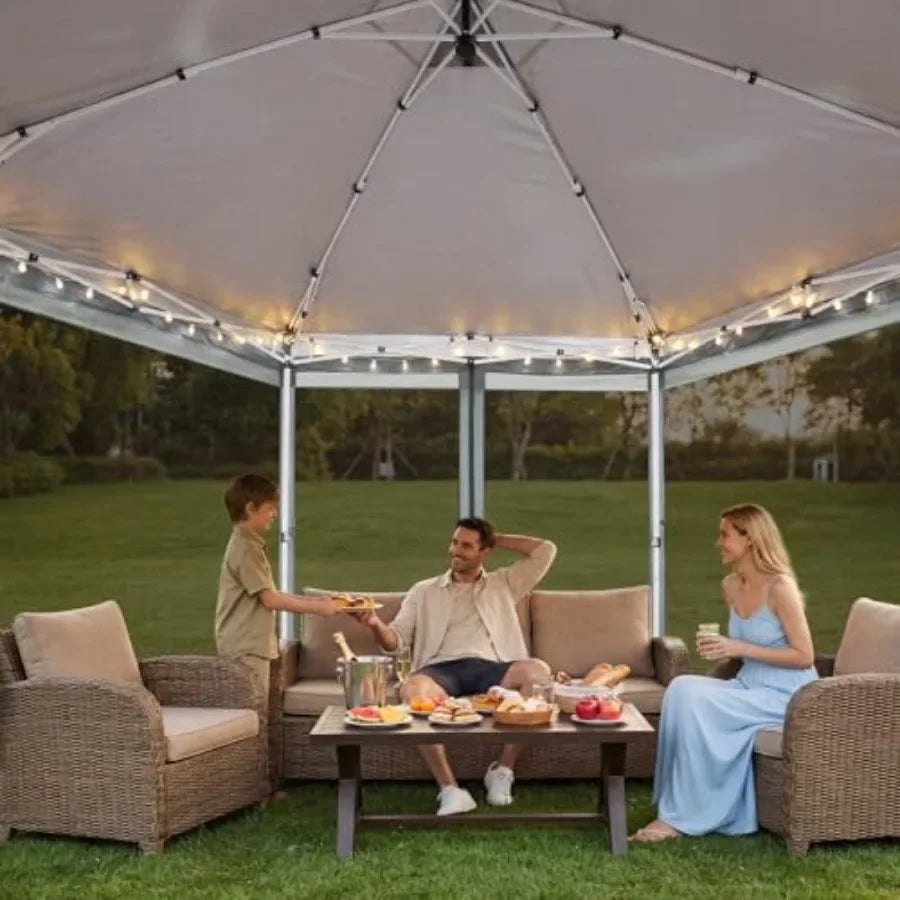 16x16 Pop Up Gazebo with Mosquito Netting, Waterproof, Light Gray