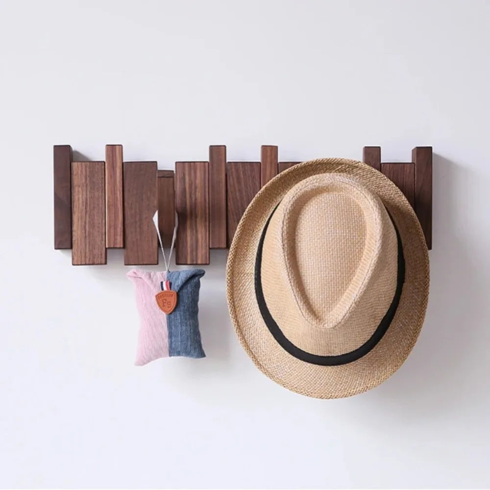 New Wall Mounted Wood Coat Racks with 8 Hooks Piano Key Shaped Entry Door Porch Hanging Hook Art Clothes Hook Home Decor