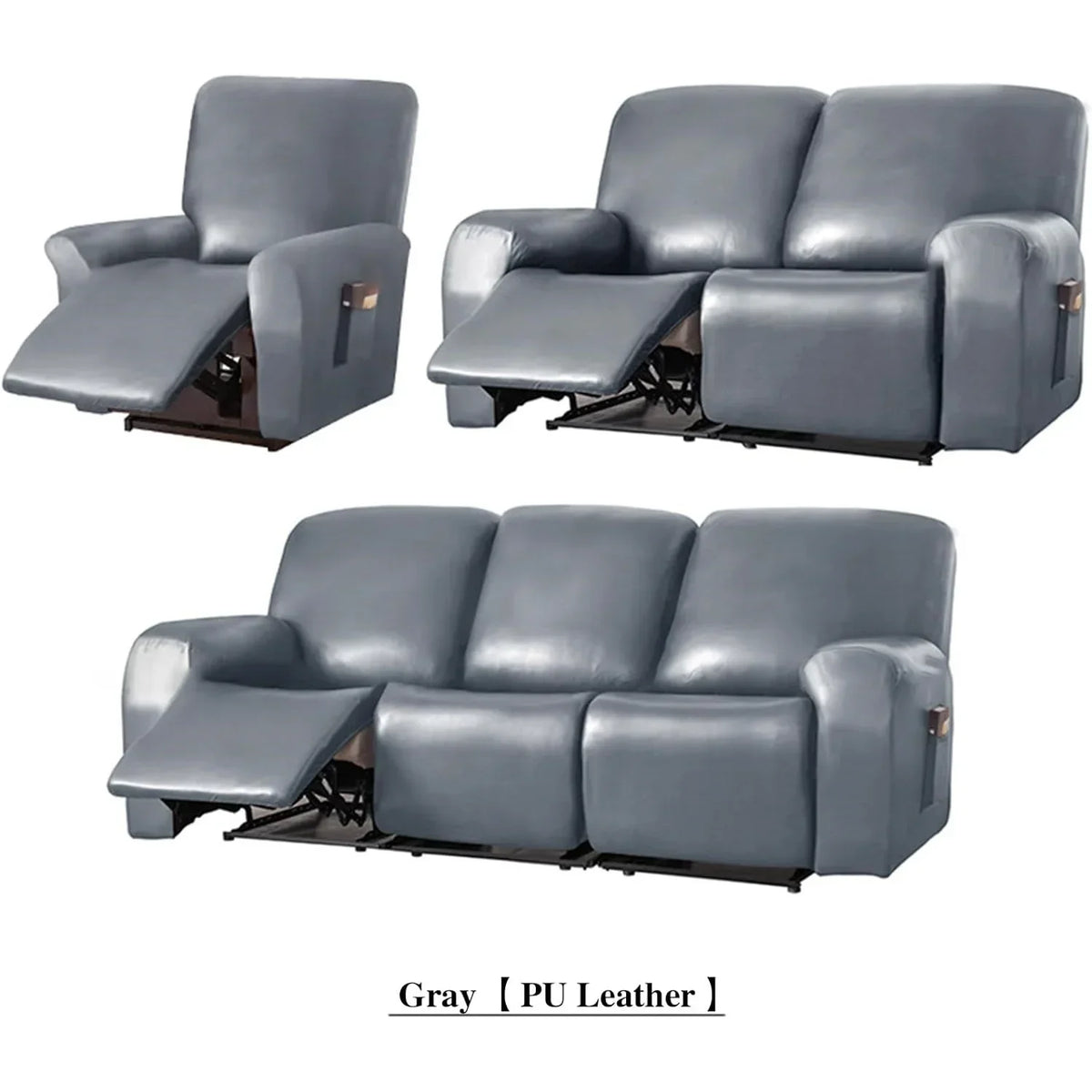 1/2/3 Seat Waterproof Recliner Sofa Cover PU Armchair Leather Cover Solid Elastic Color Relax Single Sofa Slipcovers Home Hotel