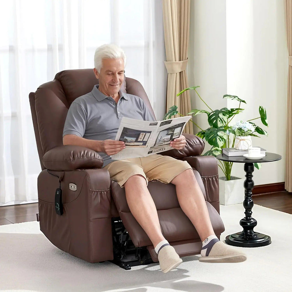 Electric Power Lift Recliner Chair with Massage Heat for Elderly, 3 Positions, USB, Cup Holders, Faux Leather