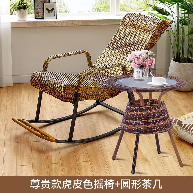 Adult Rattan Rocking Chair Outdoor Balcony Leisure Recliner Indoor Lazy Nap Chair Elderly Home Furniture