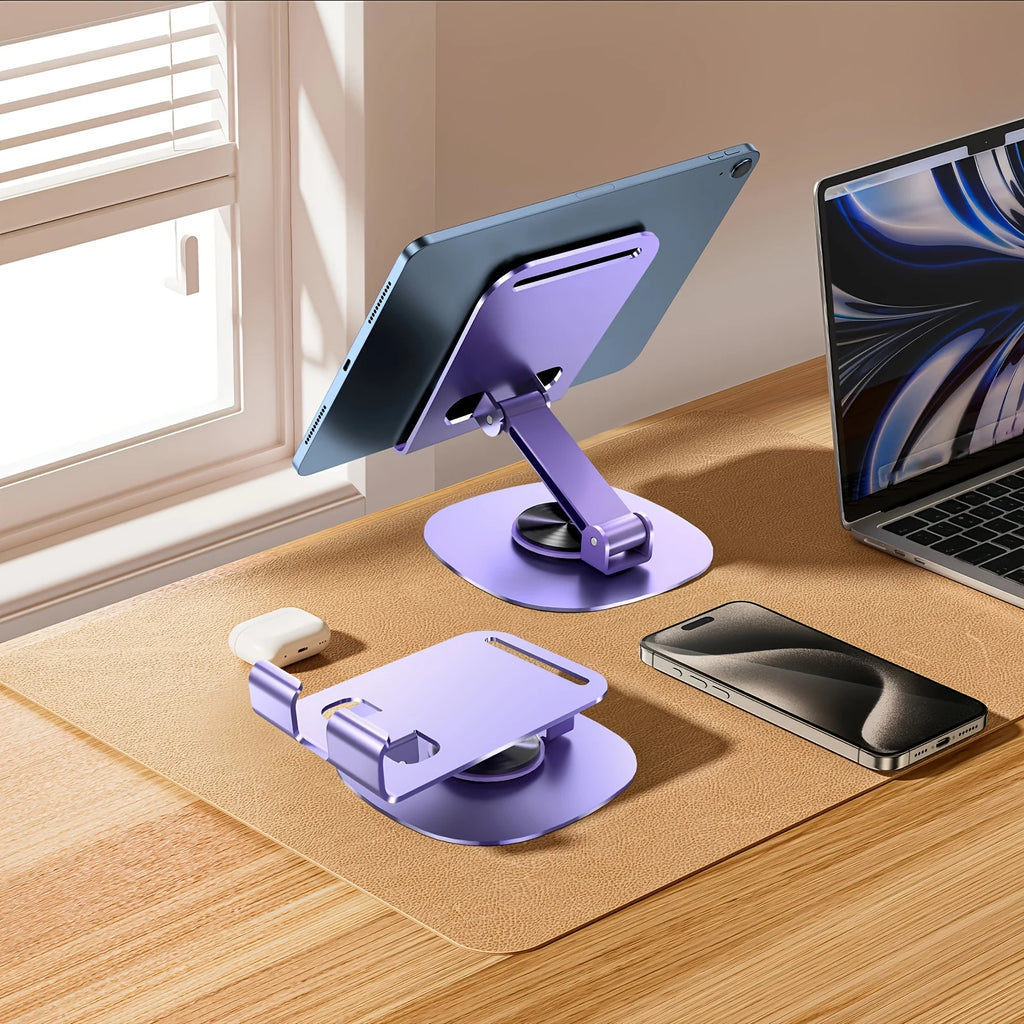 2pcs Folding Phone Stand, All-Metal Phone & Tablet Stand, 360-Degree Rotating Base with Silicone, Features Soothing Mechanical Sound, Perfect for Home, Office And Travel Use, Live Streaming, Selfie Sticks, Video Recording, Id