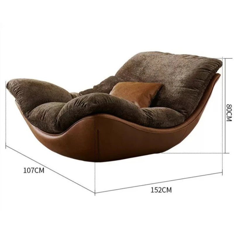 Nordic Modern Curved Lounge Chair Premium Chenille & PU Leather Lazy Sofa for Living Room & Bedroom Relaxation home furniture