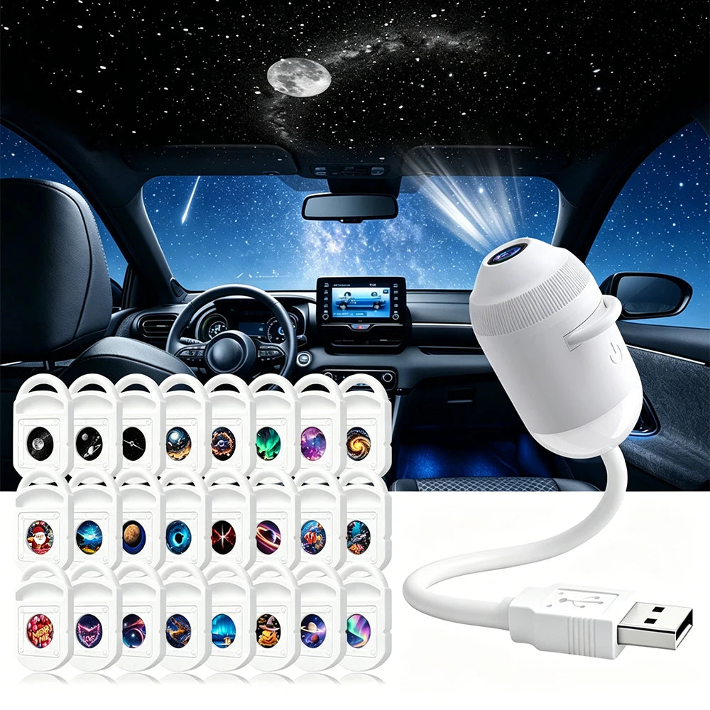 USB Starry Sky Projector Night Light 360° Bendable HD Galaxy Moon Planet Projection Lamp Plug Play Car Bedroom Projector Lamp