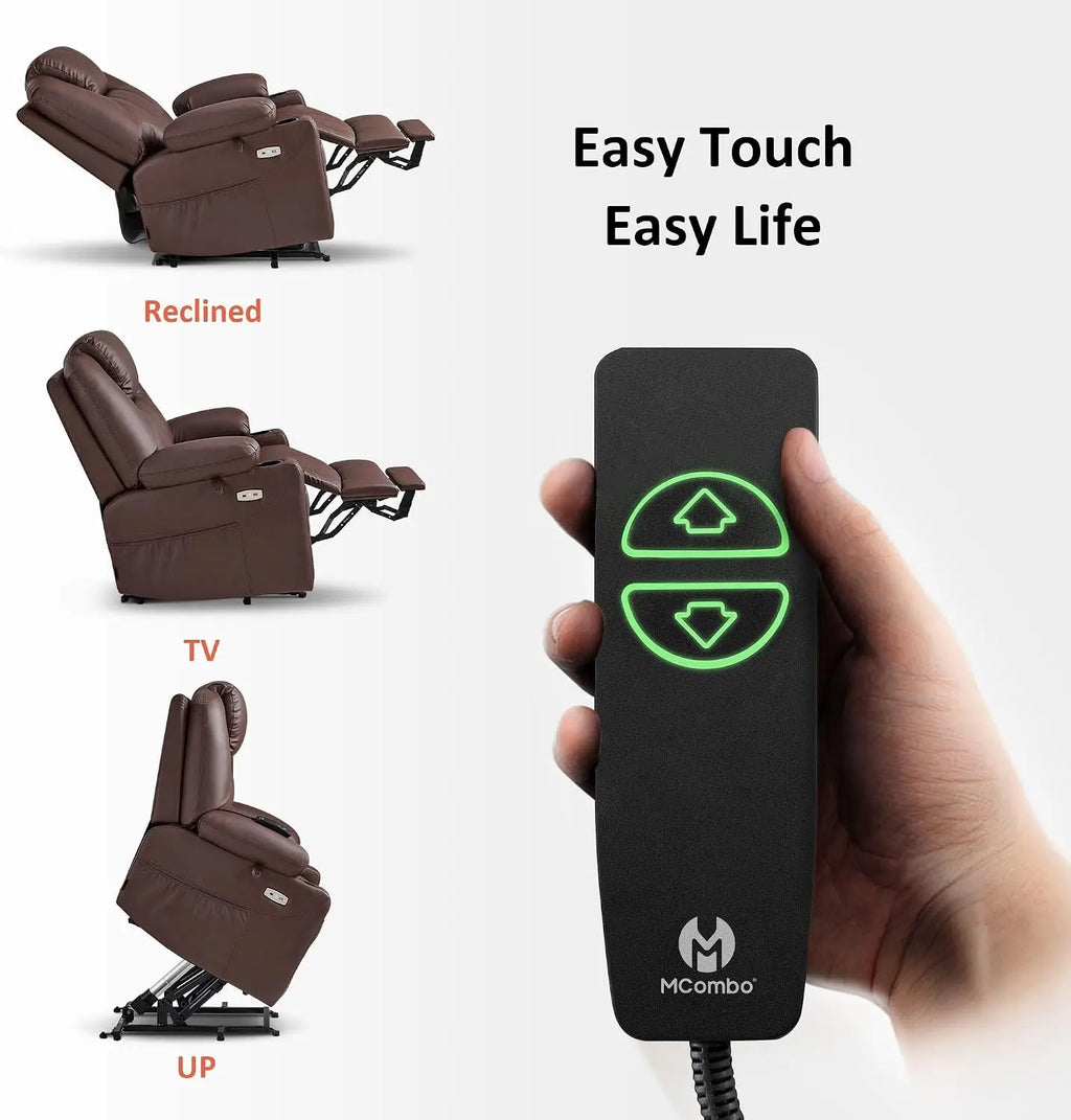 Electric Power Lift Recliner Chair with Massage Heat for Elderly, 3 Positions, USB, Cup Holders, Faux Leather