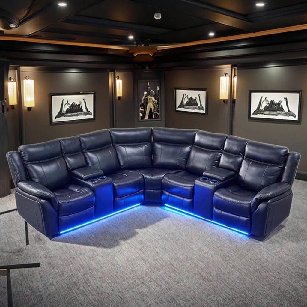 Modern Luxury Leather Recliner Sofa Set with USB Charging Port Retractable Comfortable Living Room Furniture for
