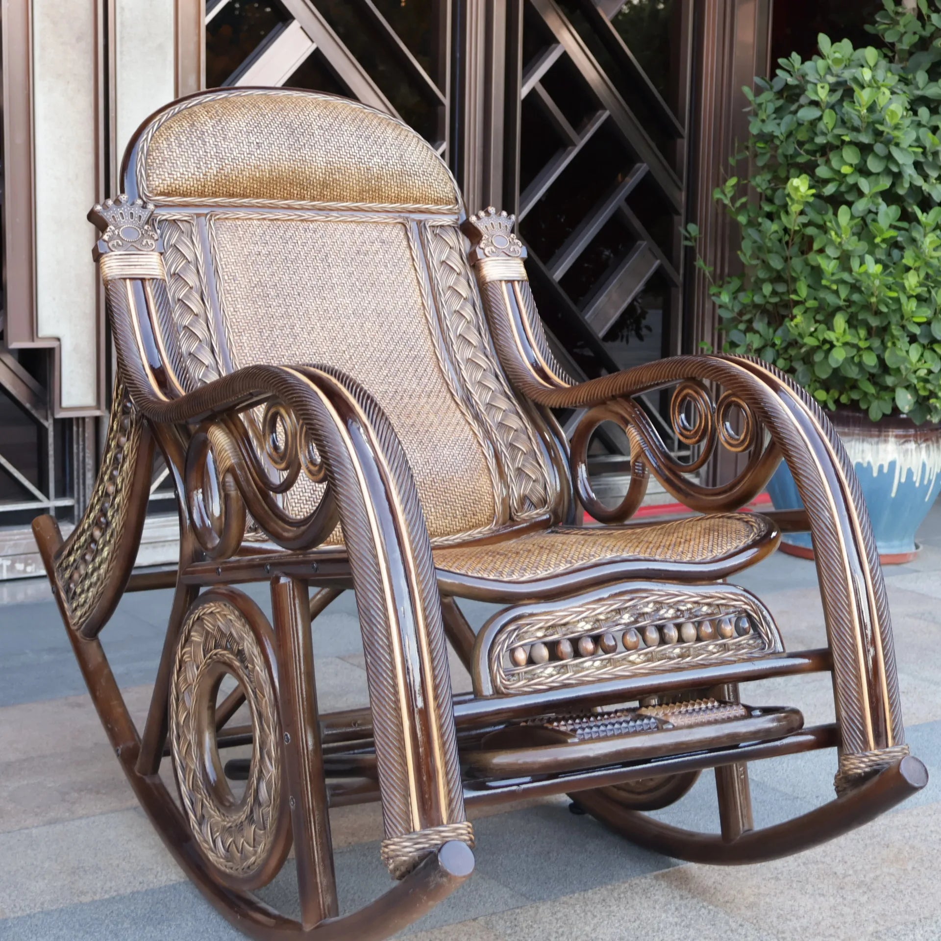 Natural rattan rocking chair sofa recliner lazy adult elderly chair living room