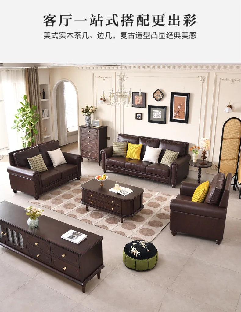 4-10 brown retro-style living room sofa - available in single, double, three, and four-seater configurations - top grain leather