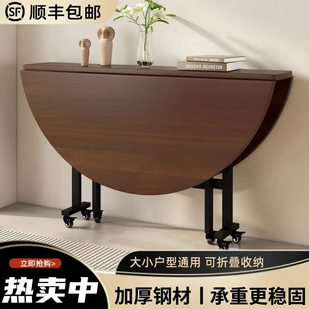 Folding telescopic dining table, living room folding large roundtable, multi-functional 20-person household diningtable, foldi