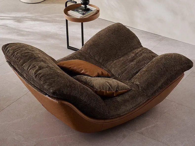 Nordic Modern Curved Lounge Chair Premium Chenille & PU Leather Lazy Sofa for Living Room & Bedroom Relaxation home furniture