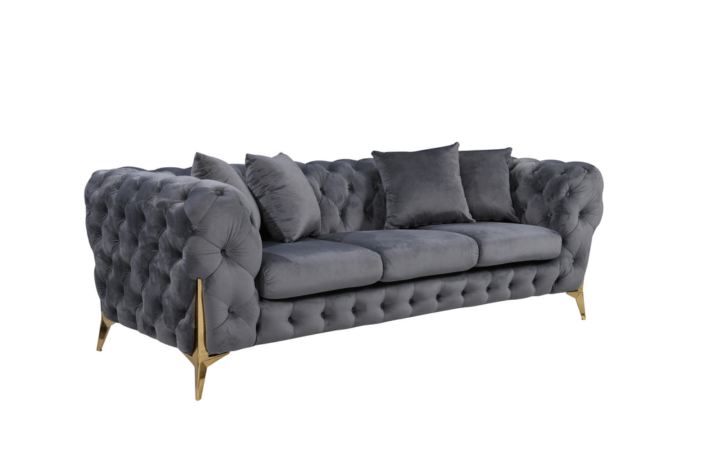 Luxury Tufted Velvet Chesterfield Couch Set Furniture Living Room Lounge Sofa Upholstered 2 Seater Sofas With Gold Legs