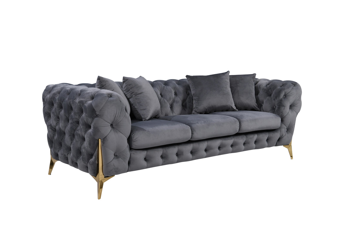 Luxury Tufted Velvet Chesterfield Couch Set Furniture Living Room Lounge Sofa Upholstered 2 Seater Sofas With Gold Legs