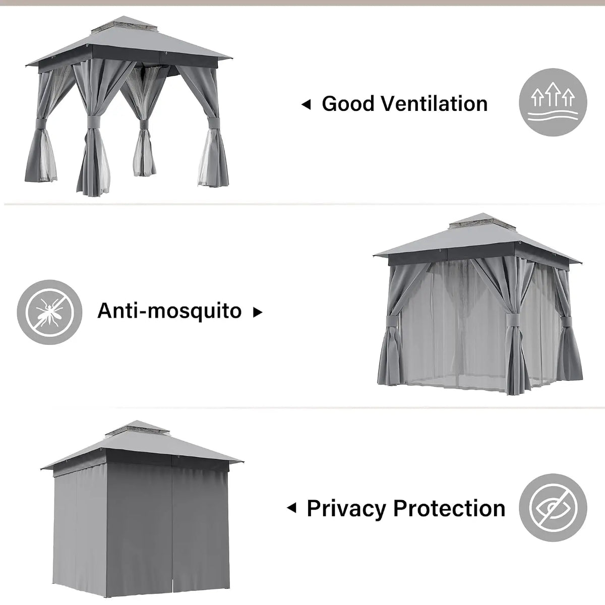 Outdoor Gazebo 8'x8' Heavy Duty Tent with Double Roofs, Mosquito Nettings Privacy Screens for Backyard Garden Deck, Customized