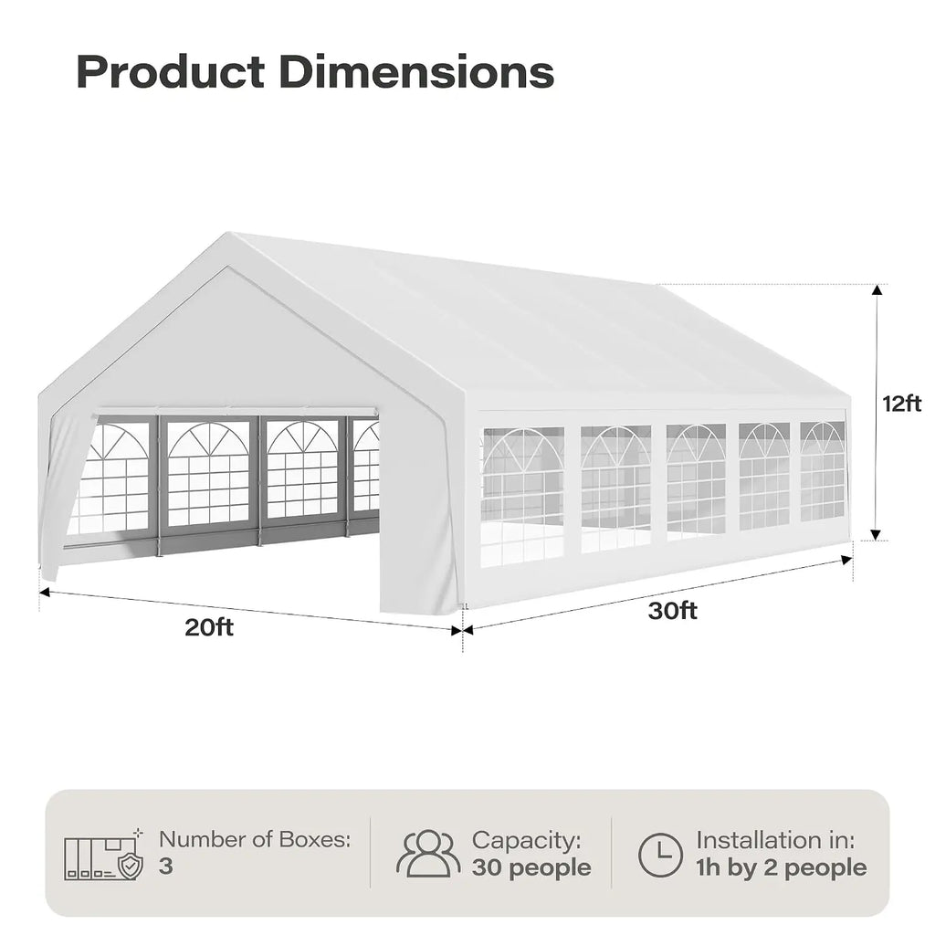 20x30 Party Tent, Heavy Duty White Wedding Canopy with Removable Sidewalls & Steel Frame, Event Shelter Tent for, Custom