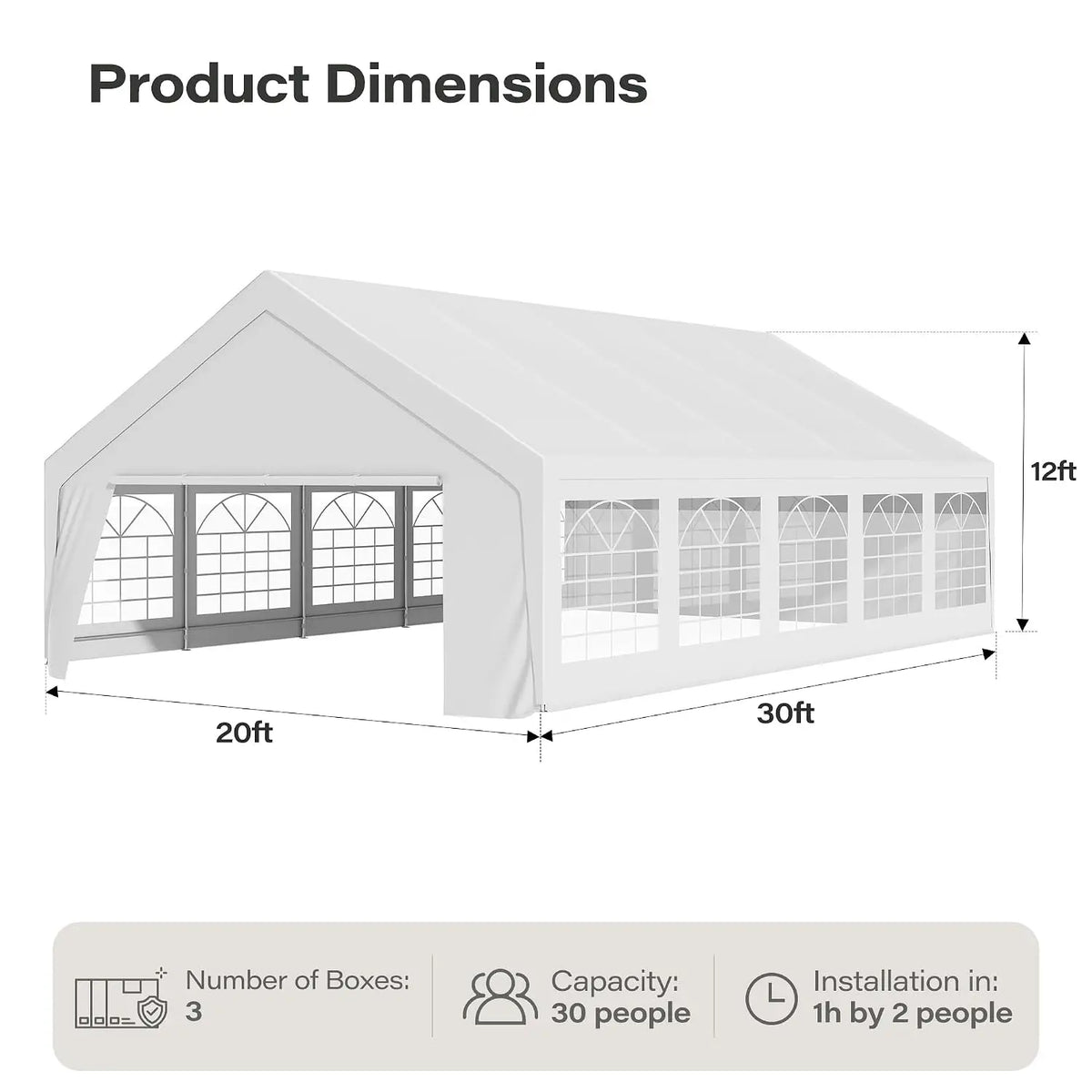 20x30 Party Tent, Heavy Duty White Wedding Canopy with Removable Sidewalls & Steel Frame, Event Shelter Tent for, Custom