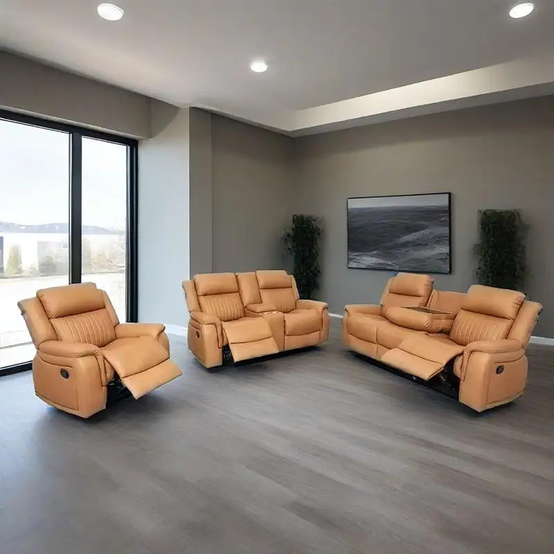 #￥Wholesale Leather Extendable 3+2+1 Loveseat Couple 3 Seat Manual Recliner Sofa Couch Lounge Suite Set for Living Room