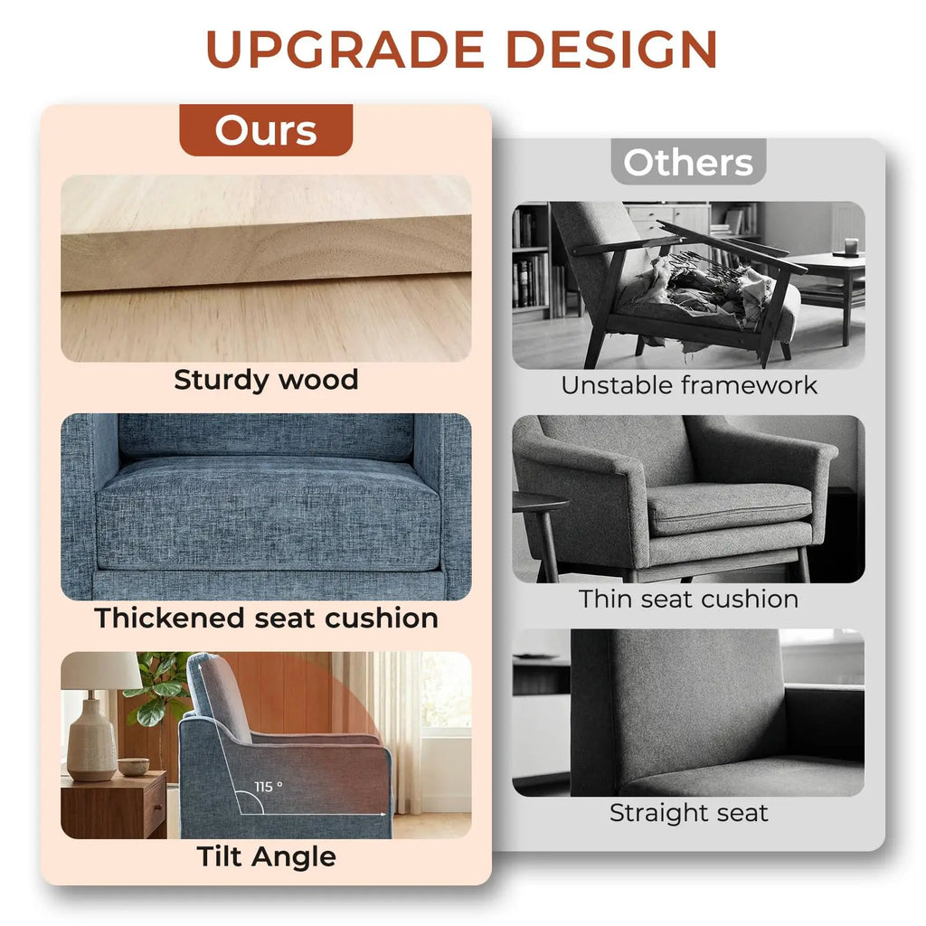 AOOU Accent Chair Mid Century Modern Living Room Upholstered Chenille Armchair Reading Chair, Single Sofa Chair with Removable Cover & Wood Legs for Living Room, Bedroom