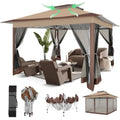 Pop Up Gazebos On Clearance - Upgrade Easy Up Metal Outdoor Gazebo Waterproof - Portable Gazebo with Mosquito Nettings, 4 Ropes