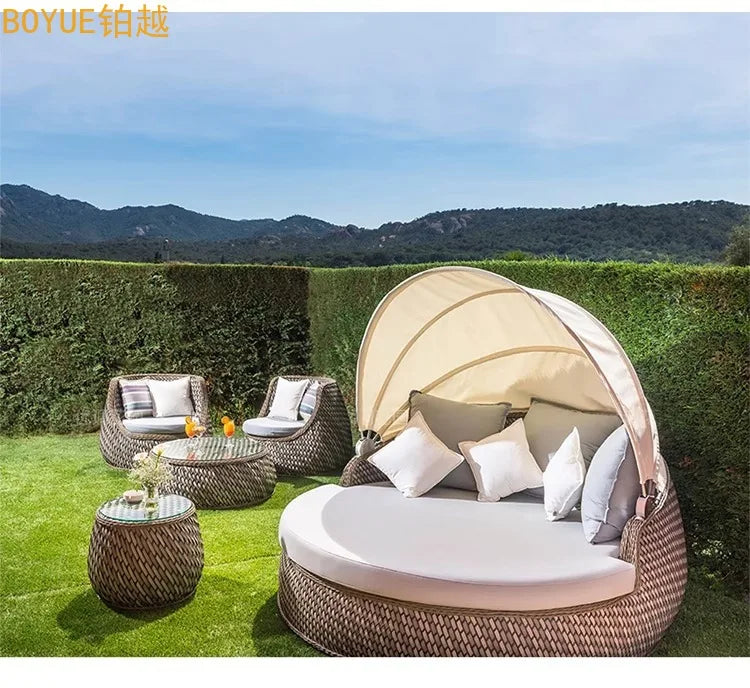 Nordic outdoor double rattan sofa art living room balcony rattan chair waterproof sunscreen courtyard casual