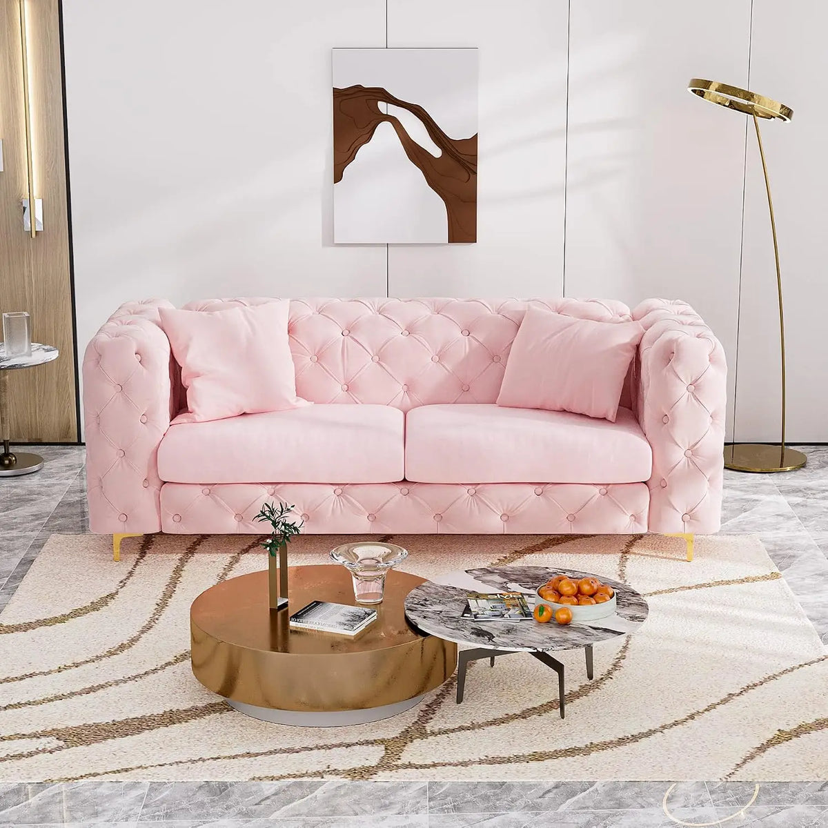 75" Mid Century Modern Tufted Velvet Sofa Gold Legs, Customized