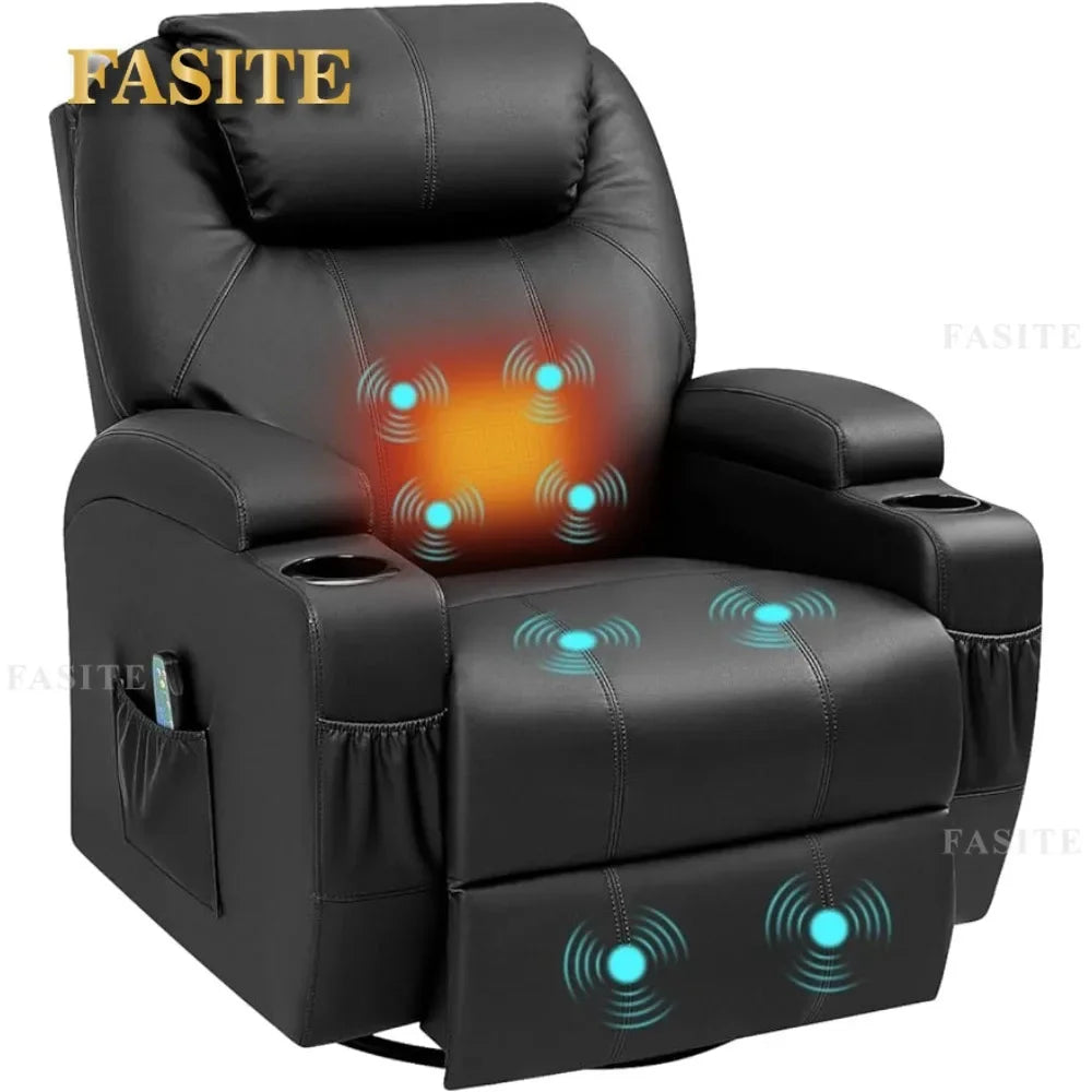 2023 New Swivel Rocker Recliner with Massage and Heating Functions, Sofa Chair with Remote Control and Two Cup Holders