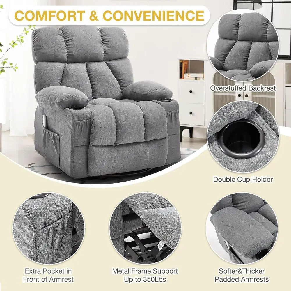 Oversized Massage Recliner Chair, Oversized Rocker Lazy Boy Chairs with Vibration & Gently Heat, Ergonomic Manual Nursery Chair