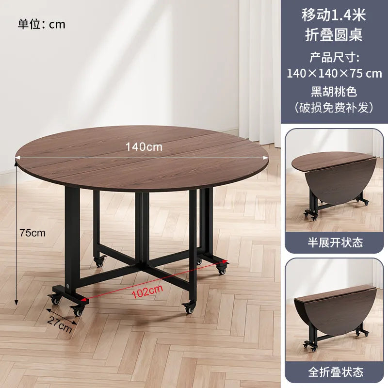 Folding table Household dining table Small apartment round table Multifunctional installation-free mobile simple round dining