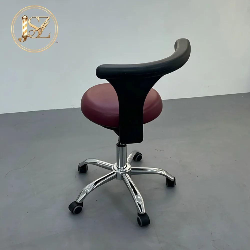 Hand Operated Lifting Rotary Lab Stool Full Leather Cushion Movable Base Professional Seat for Dental Clinic Nurse Work Area