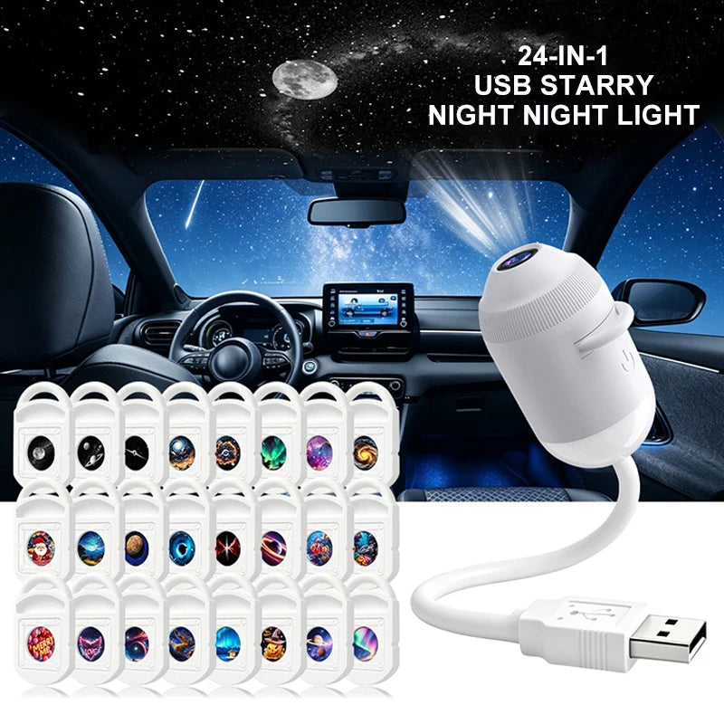 2-in-1 USB Galaxy Star Sky Projector Night Light 360° Adjustable Brightness Nebula Star Projector Lamp For Car Bedroom Xmas Gift